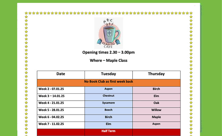 Key stage 1 Reading Cafe Dates